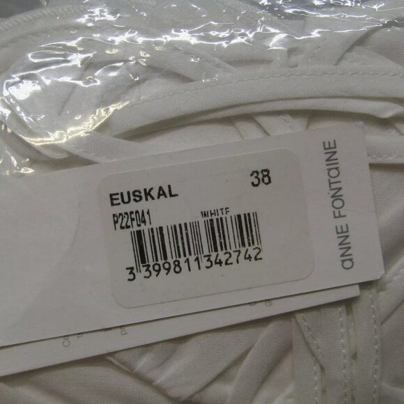 NEW ANNE FONTAINE Blouse White Size 4-6 Euskal Long Sleeve Ruffled Neck Tie - Picture 7 of 8